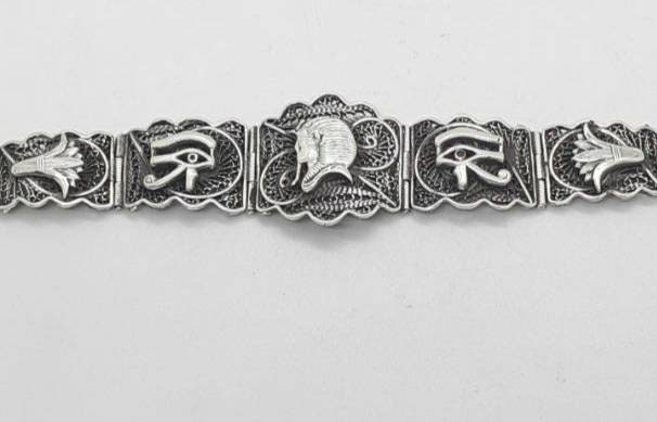 Handmade Egyptian Sterling Silver 925 Filigree Lotus And Scarab Bracelet - Thumbnail 6