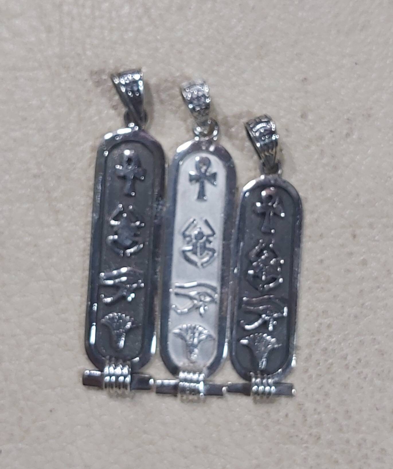 Egyptian Handmade Silver Necklace Cartouche - Thumbnail 3