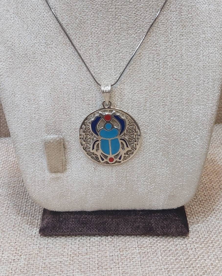 Egyptian Handmade Silver 925 Winged Scarab Necklace - Thumbnail 2