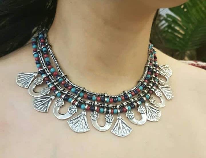 Egyptian Handmade Sterling Silver 925 Lotus Flower Necklace With Colorful Gemstones - Thumbnail 4