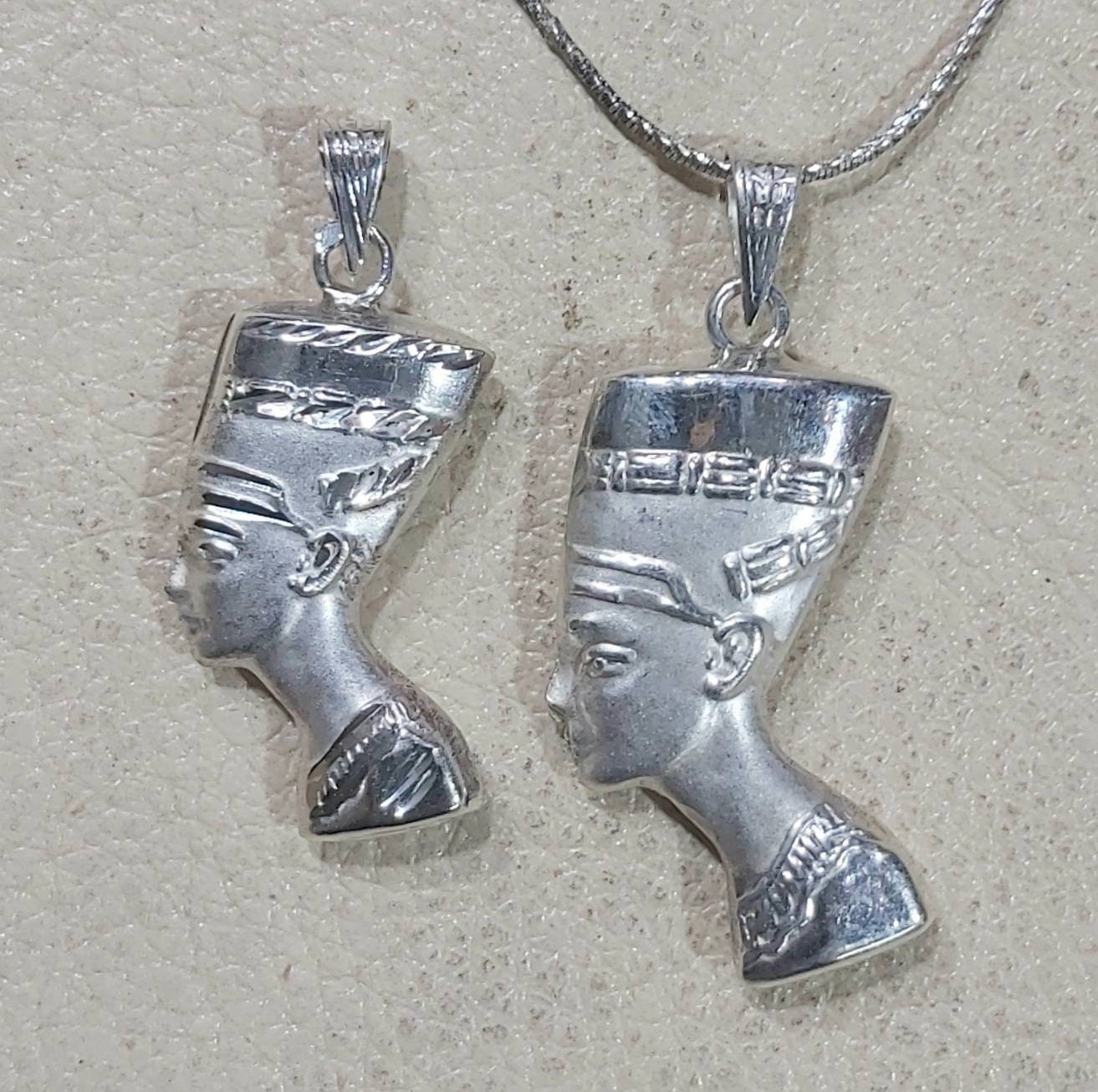 Egyptian Handmade Sterling Silver 925 Nefertiti Mask Pendant - Thumbnail 4