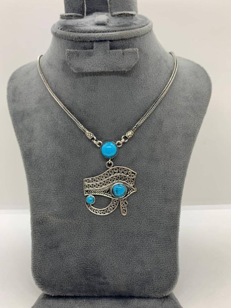 Egyptian Handmade Sterling Silver Eye OF Horus Necklace - Thumbnail 2