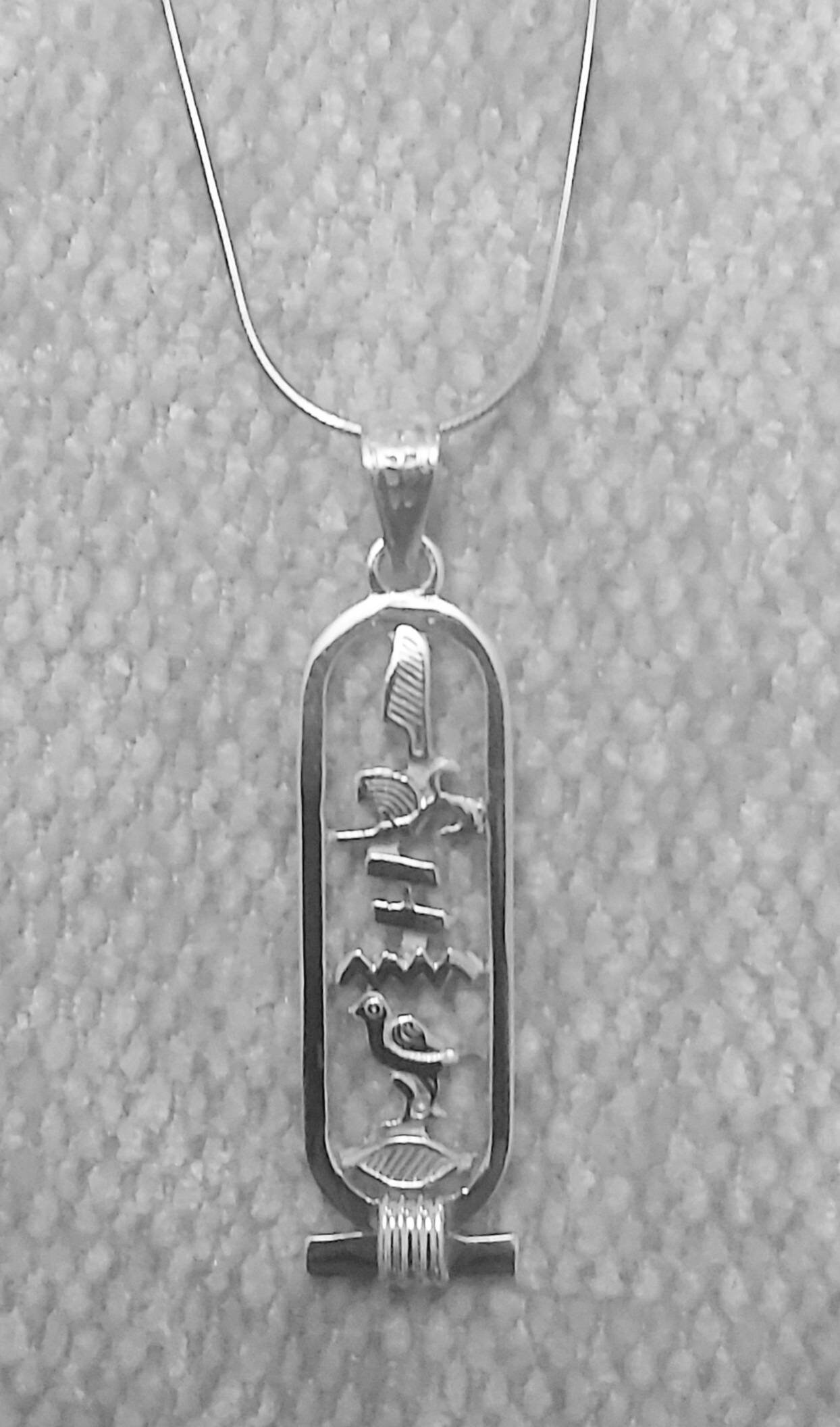 Egyptian Handmade Sterling Silver 925 Open Personalized Cartouche Pendant - Thumbnail 7