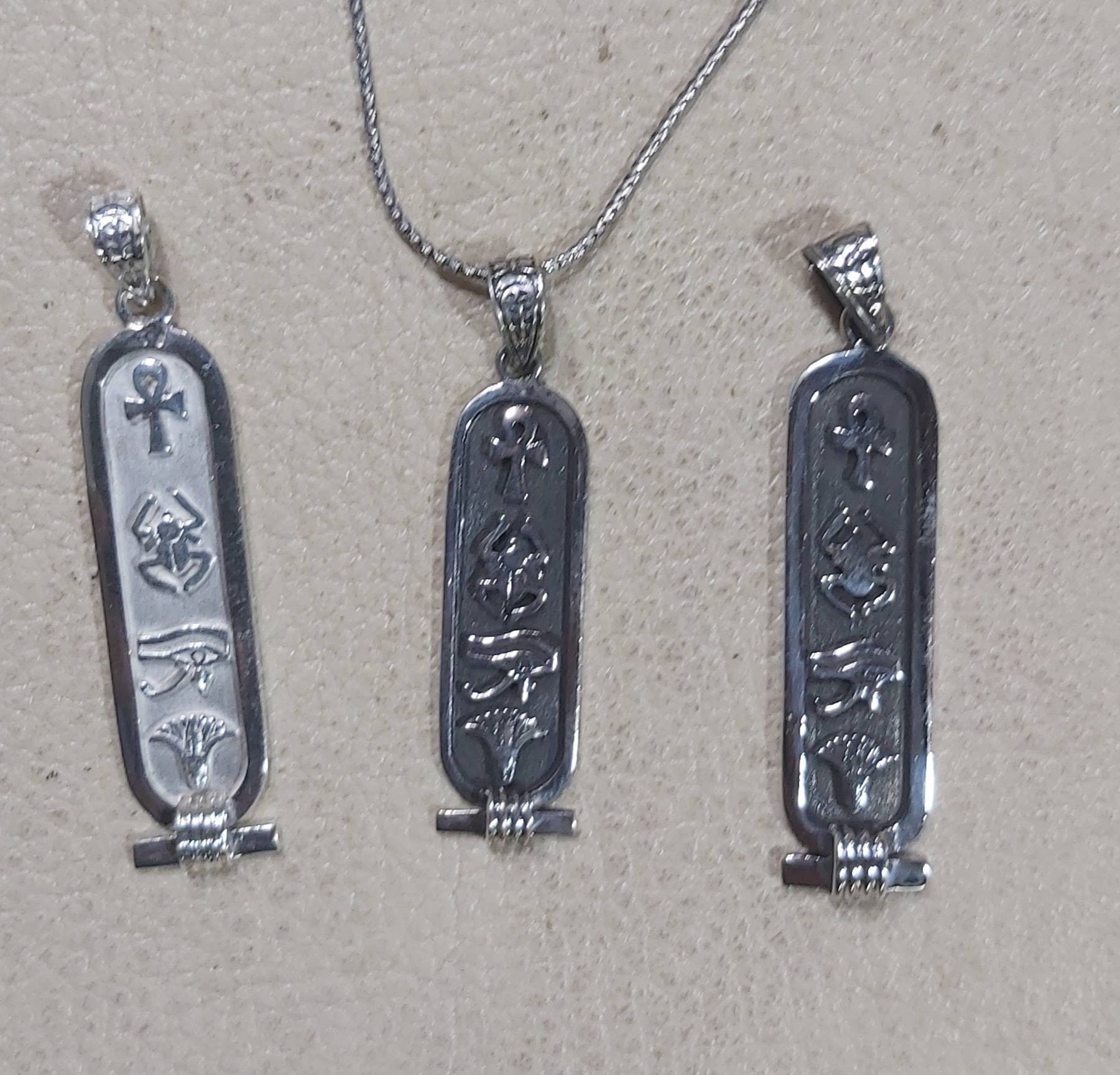 Egyptian Handmade Silver Necklace Cartouche - Thumbnail 4