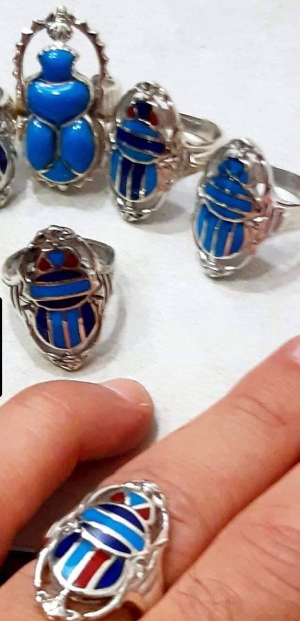 Egyptian Handmade Silver Scarab Ring - Thumbnail 4
