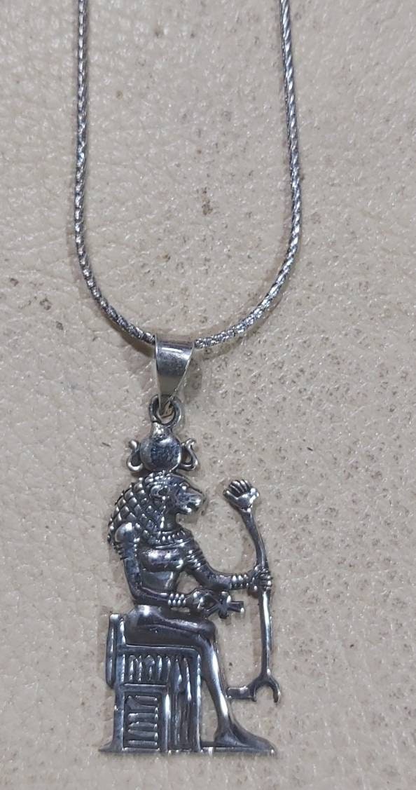 Handmade Egyptian Sekhmet Sterling Silver Necklace.