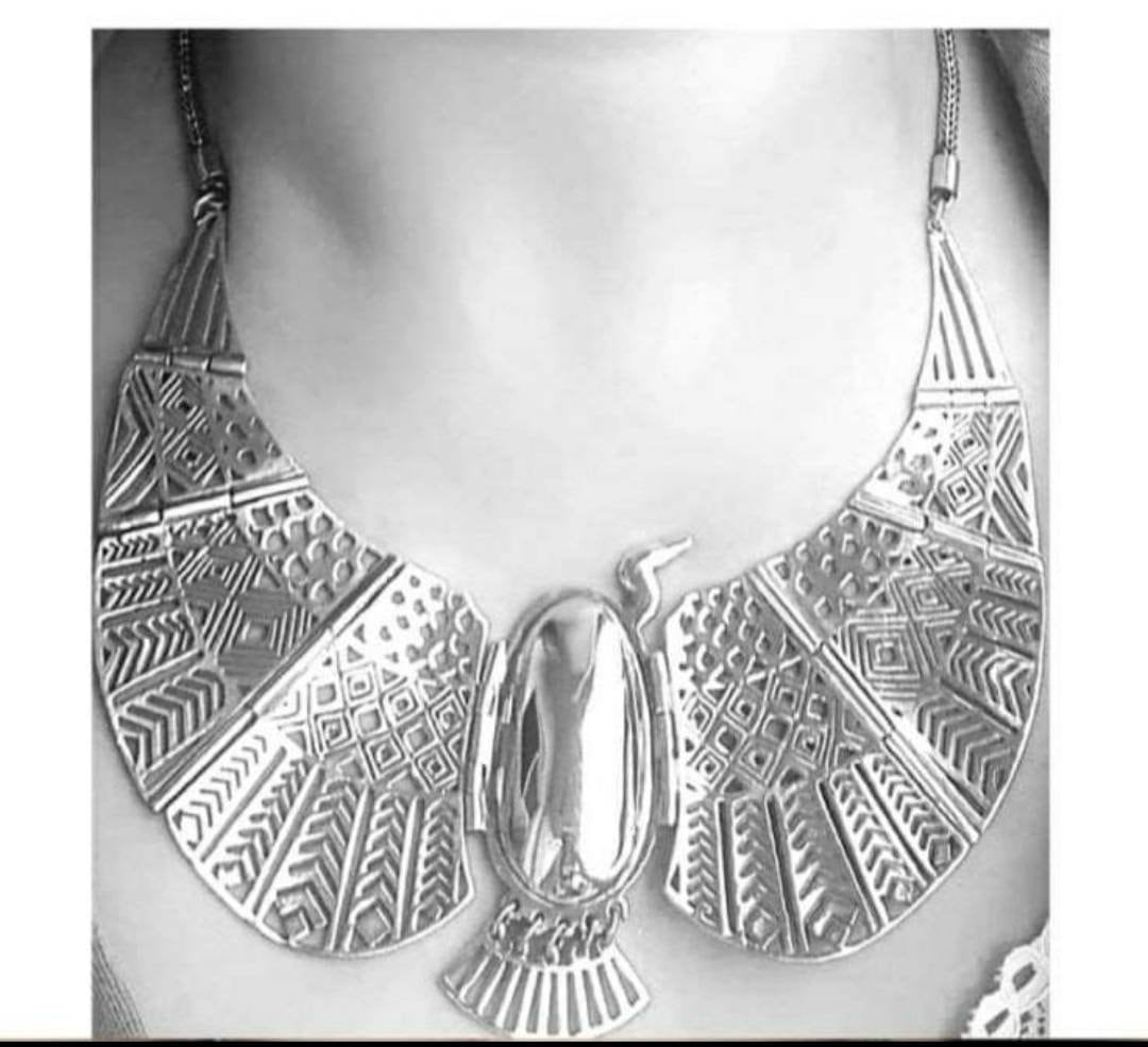 Handmade Egyptian Sterling Silver 925 Egyptian Goddess Neckbet Collar Necklace - Thumbnail 2