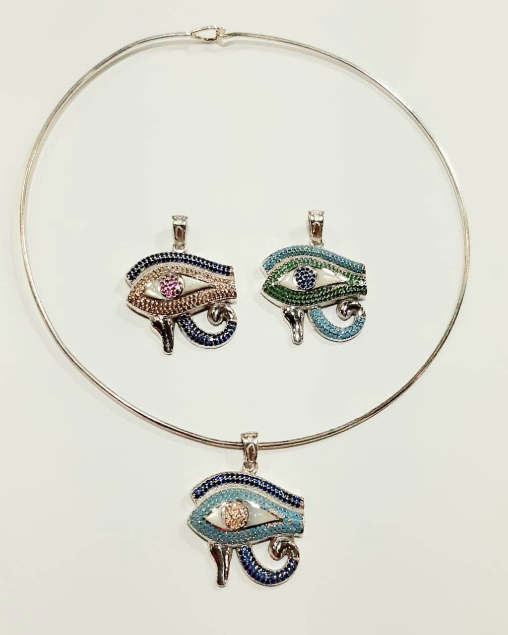 Handmade Egyptian Sterling 925 Silver Eye of Horus With Colorful Zircon Stones - Thumbnail 4