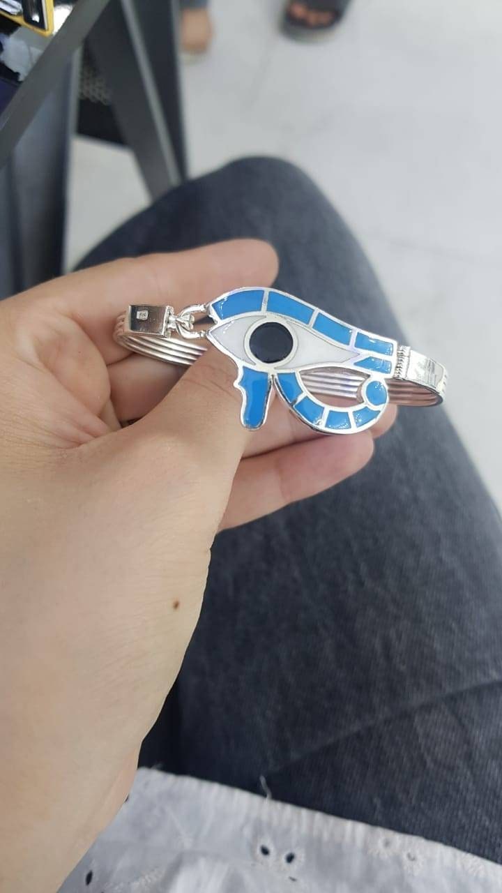 Egyptian Handmade Sterling Silver 925 Eye Of Horus Bracelet - Thumbnail 2