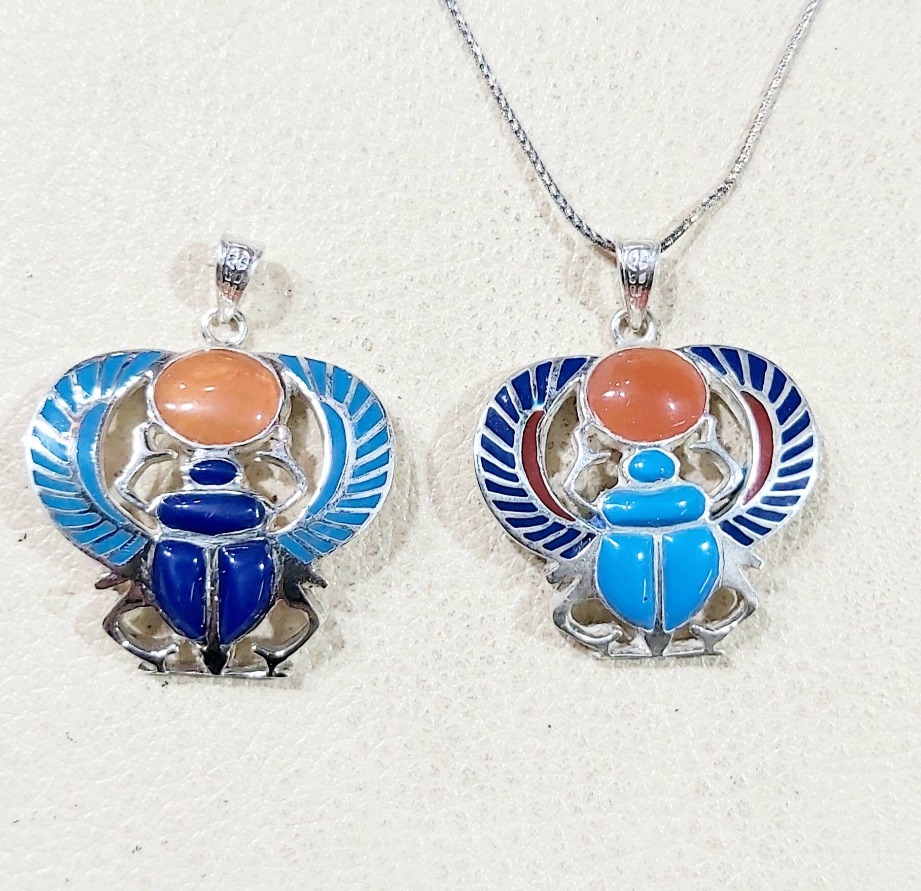 Handmade Egptian Sterling Silver 925 Winged Scarab Holding the Sun.