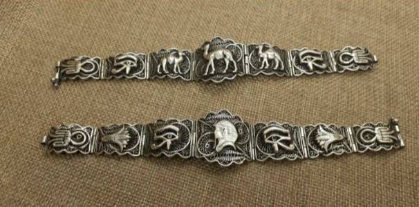 Handmade Egyptian Sterling Silver 925 Filigree Lotus And Scarab Bracelet - Thumbnail 5