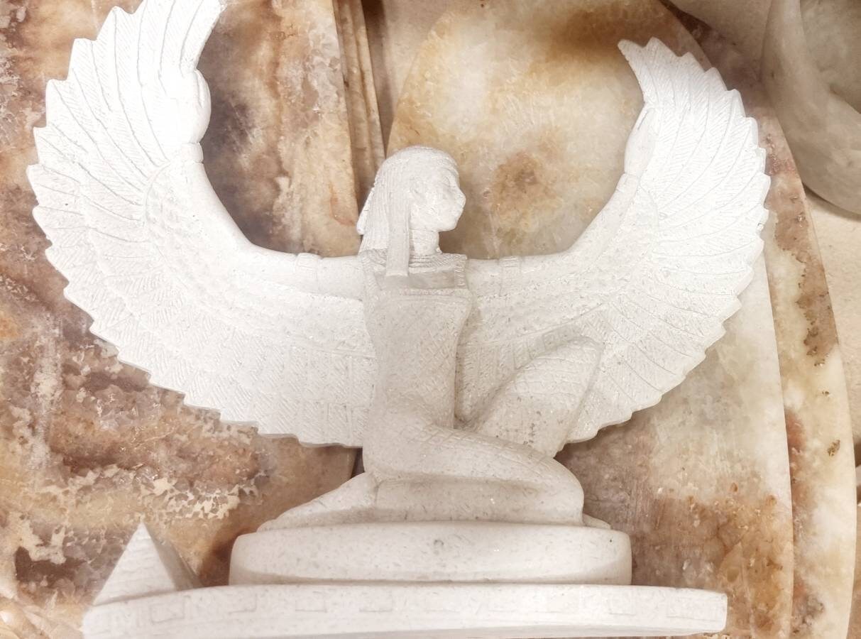 Egyptian Hand Crafted Winged Isis Statue  Made OF Marmar Stone.Made in Egypt - Thumbnail 3
