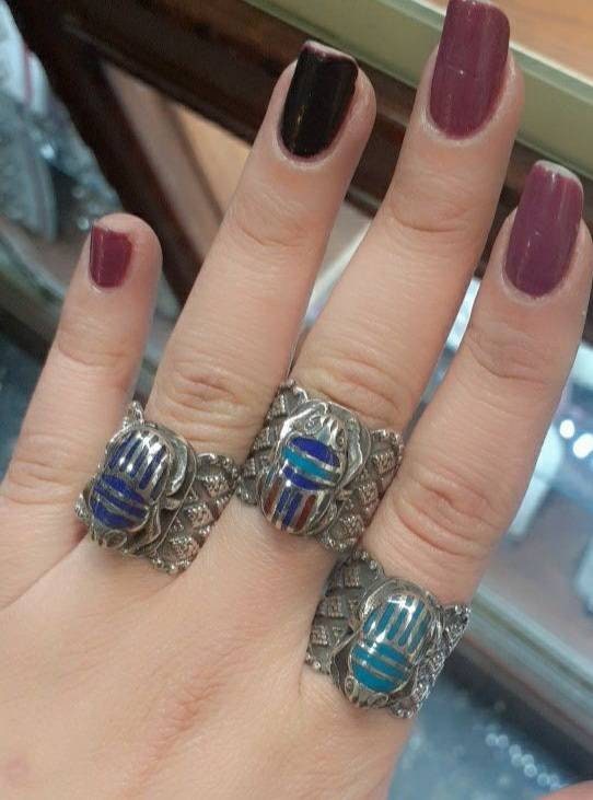 Egyptian Silver Handmade Scarab Ring - Thumbnail 2