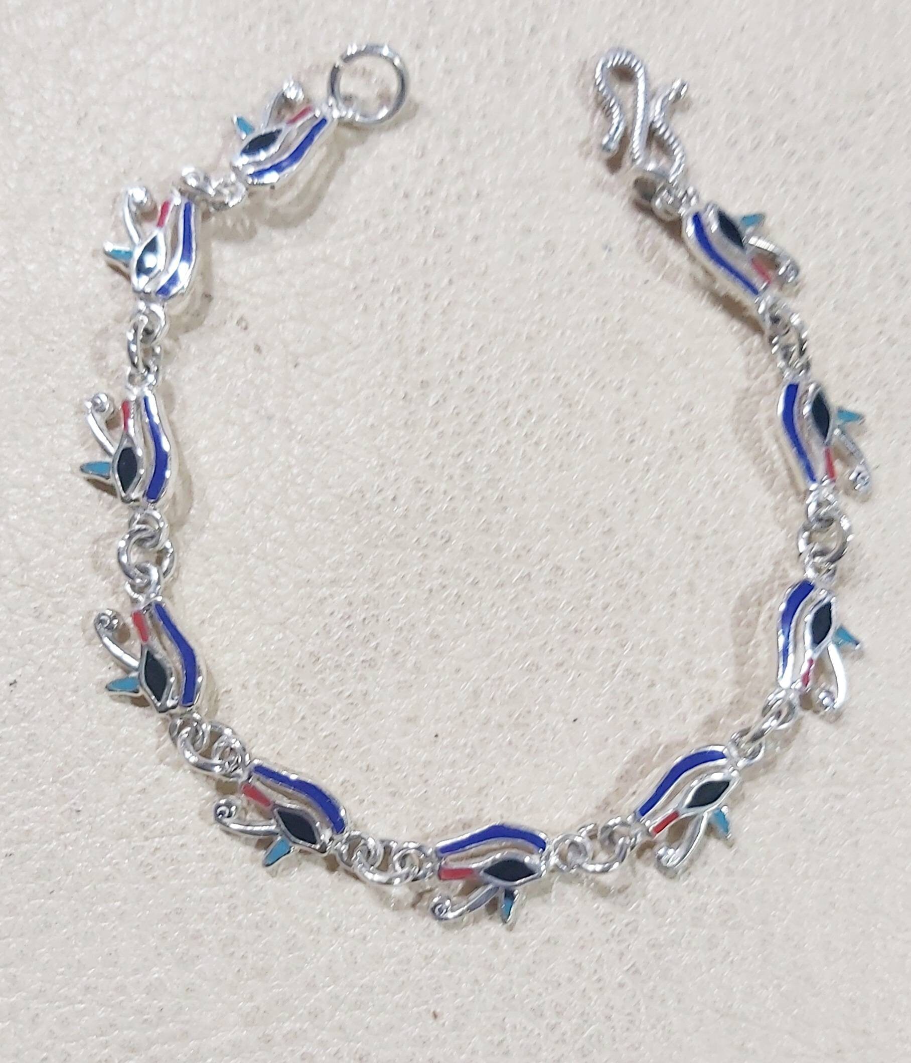 Egyptian Handmade Sterling Silver 925 Handmade Eye of Horus Bracelet And Earring And Free Size Ring - Thumbnail 4