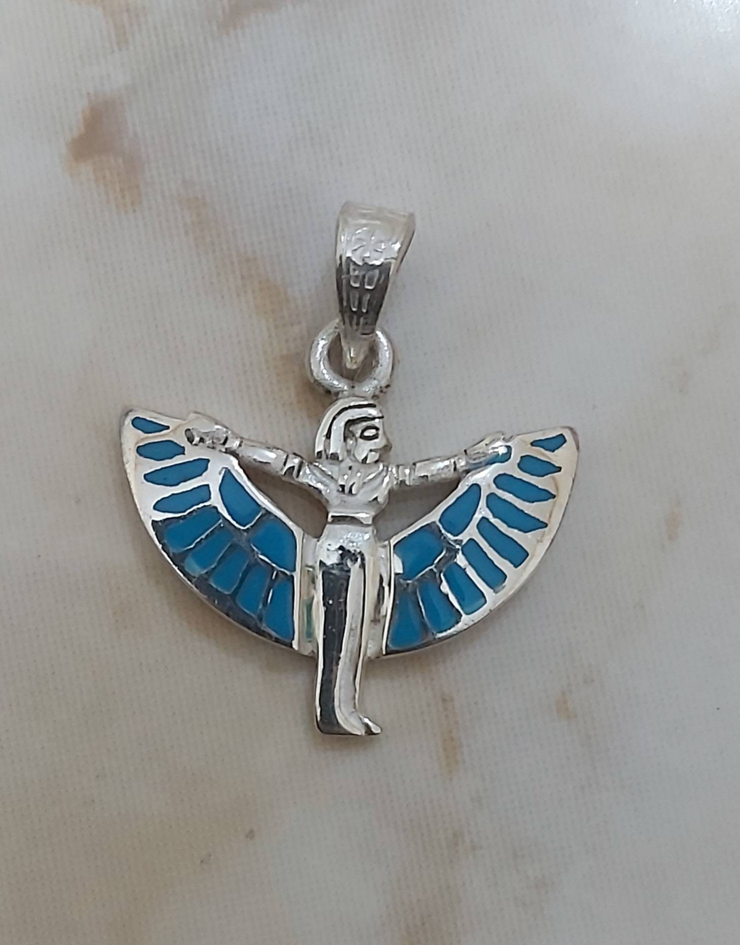 Egyptian Handmade Winged Isis Pendant/Sterling Silver 925 With gemstone - Thumbnail 4