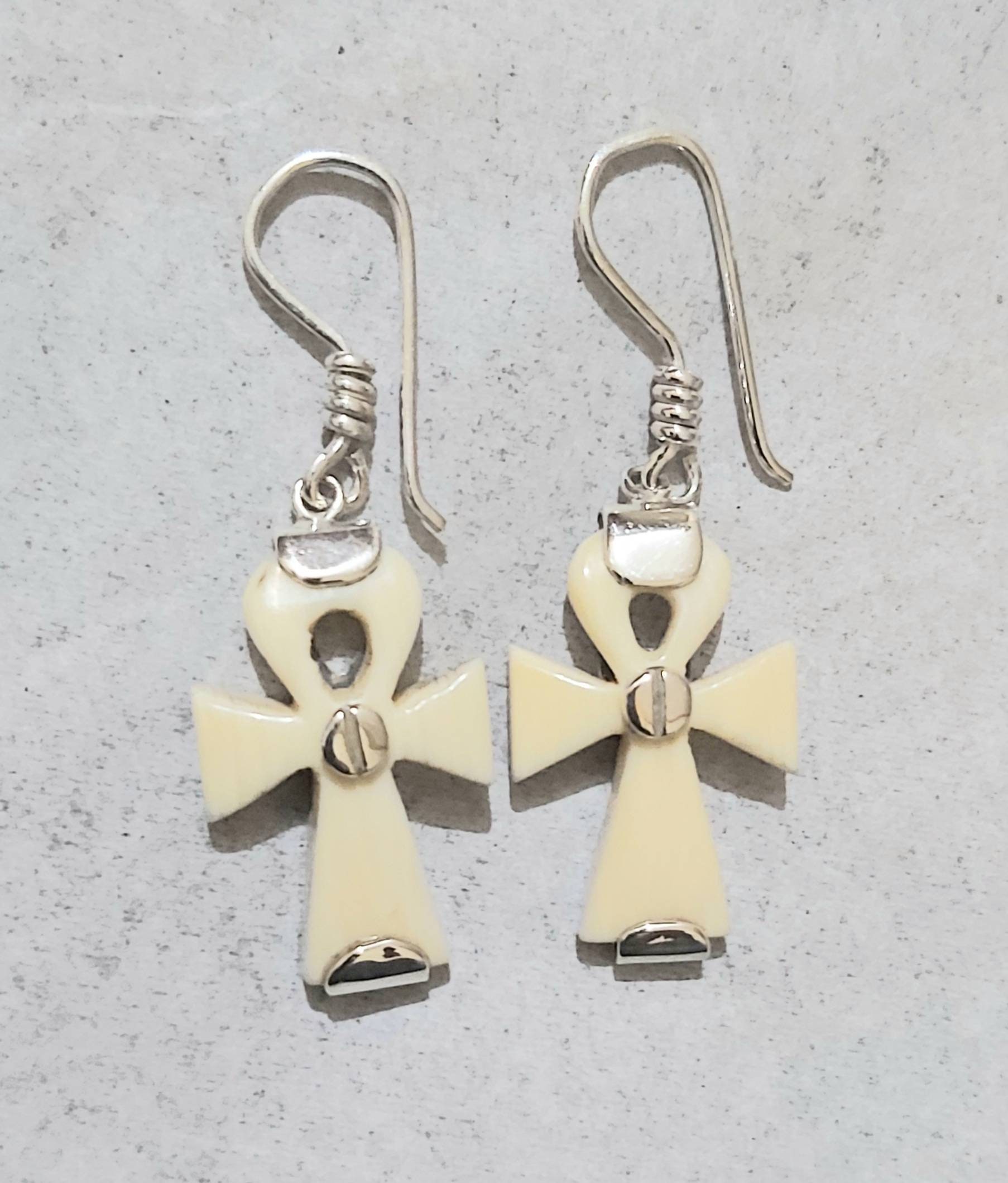 Egyptian Key of life Earring Witg Lotus made of silver 925 And Ivory - Thumbnail 5