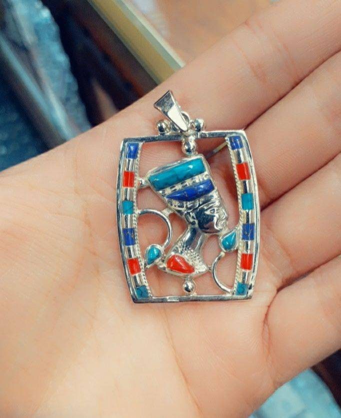 Handmade Egyptian Sterling Silver 925 Nefertiti Necklace - Thumbnail 3