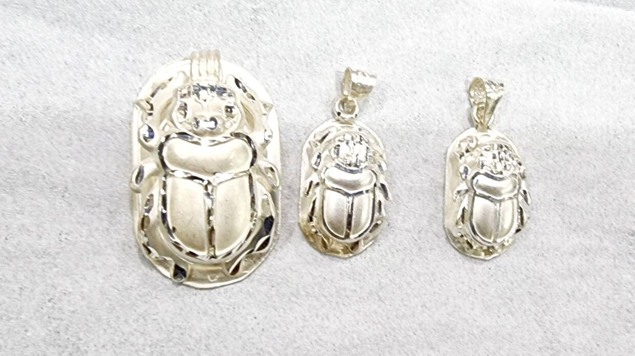 Egyptian Handmade Silver 925 Scarab Pendant ,Egyptian Beetle Pendant - Thumbnail 3