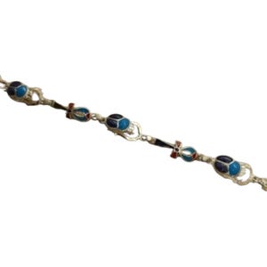Handmade Egyptian Sterling Silver 925 Ankh with Scarab Bracelet With Natural Gemstones