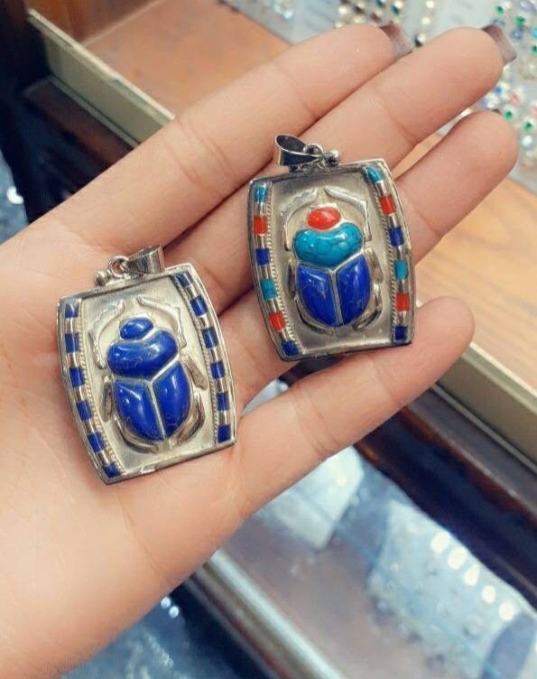 Egyptian Handmade Sterling Silver 925 Scarab Pendant - Thumbnail 3