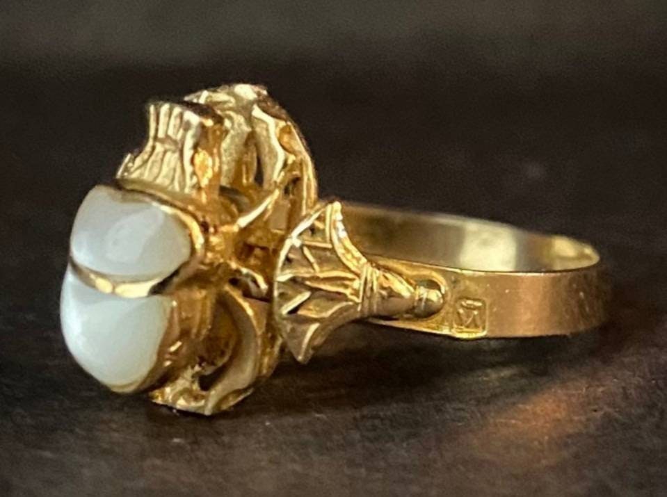 Handmade Egyptian 18K Scarab Ring With Gemstone - Thumbnail 2