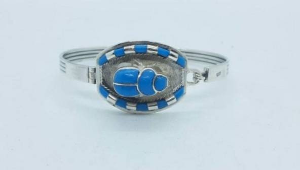Handmade Sterling Silver 925 Scarab Bracelet - Thumbnail 2