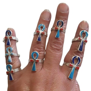 Egyptian Handmade Key OF Life Silver 925 Ring With Gemstones,World Wide Express Shipping