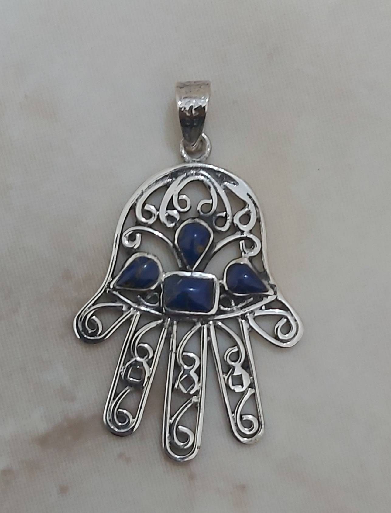 Egyptian Handmade Sterling Silver 925 Handmade Of Fatima Necklace - Thumbnail 4