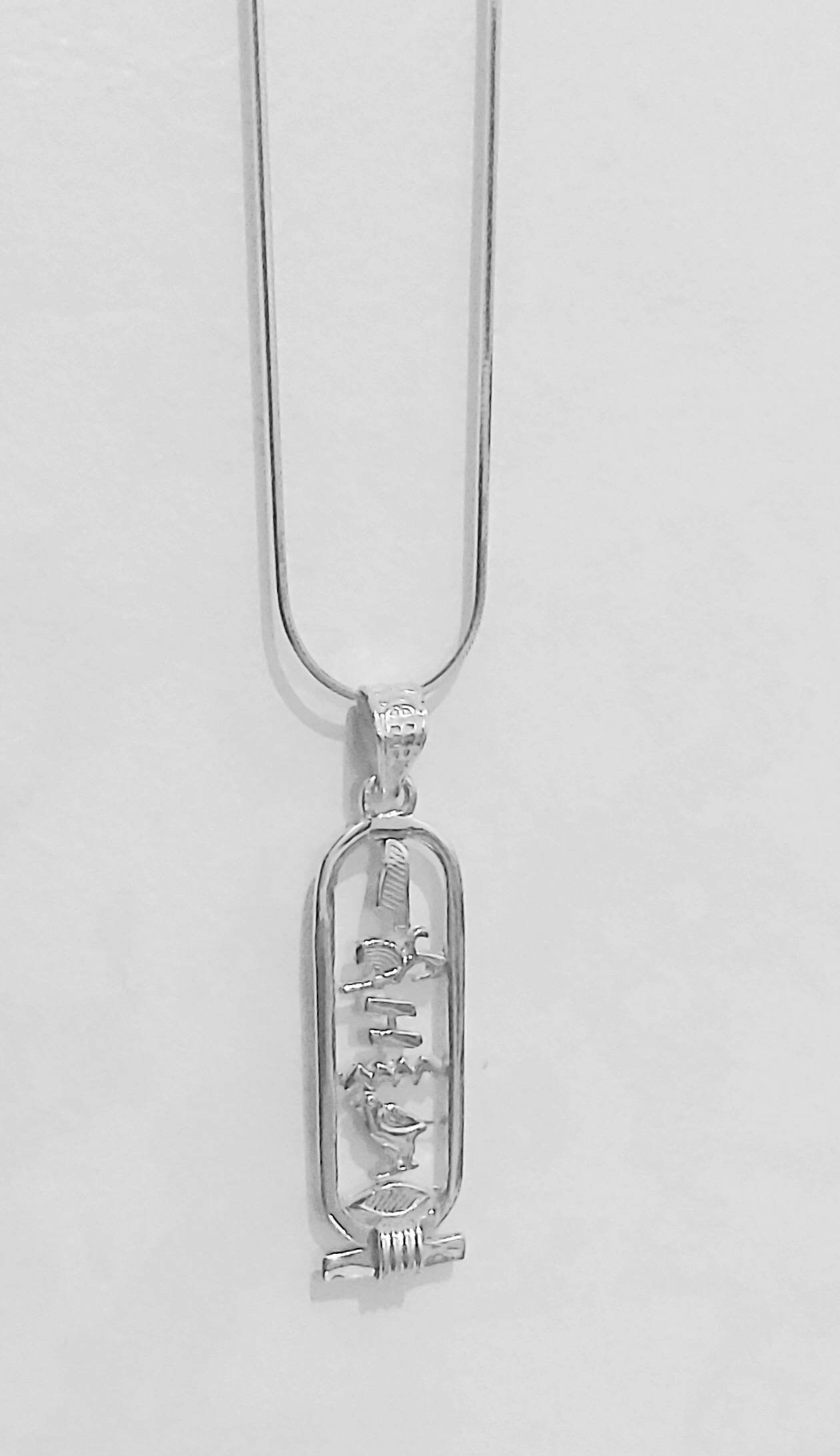 Egyptian Handmade Sterling Silver 925 Open Personalized Cartouche Pendant - Thumbnail 3