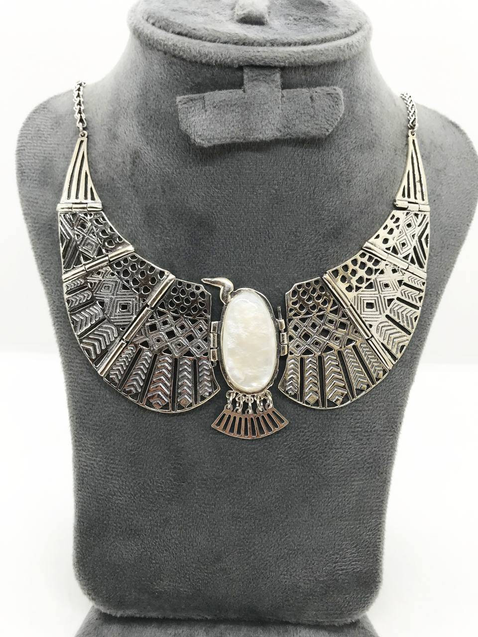 Handmade Egyptian Sterling Silver 925 Egyptian Goddess Neckbet Collar Necklace - Thumbnail 4