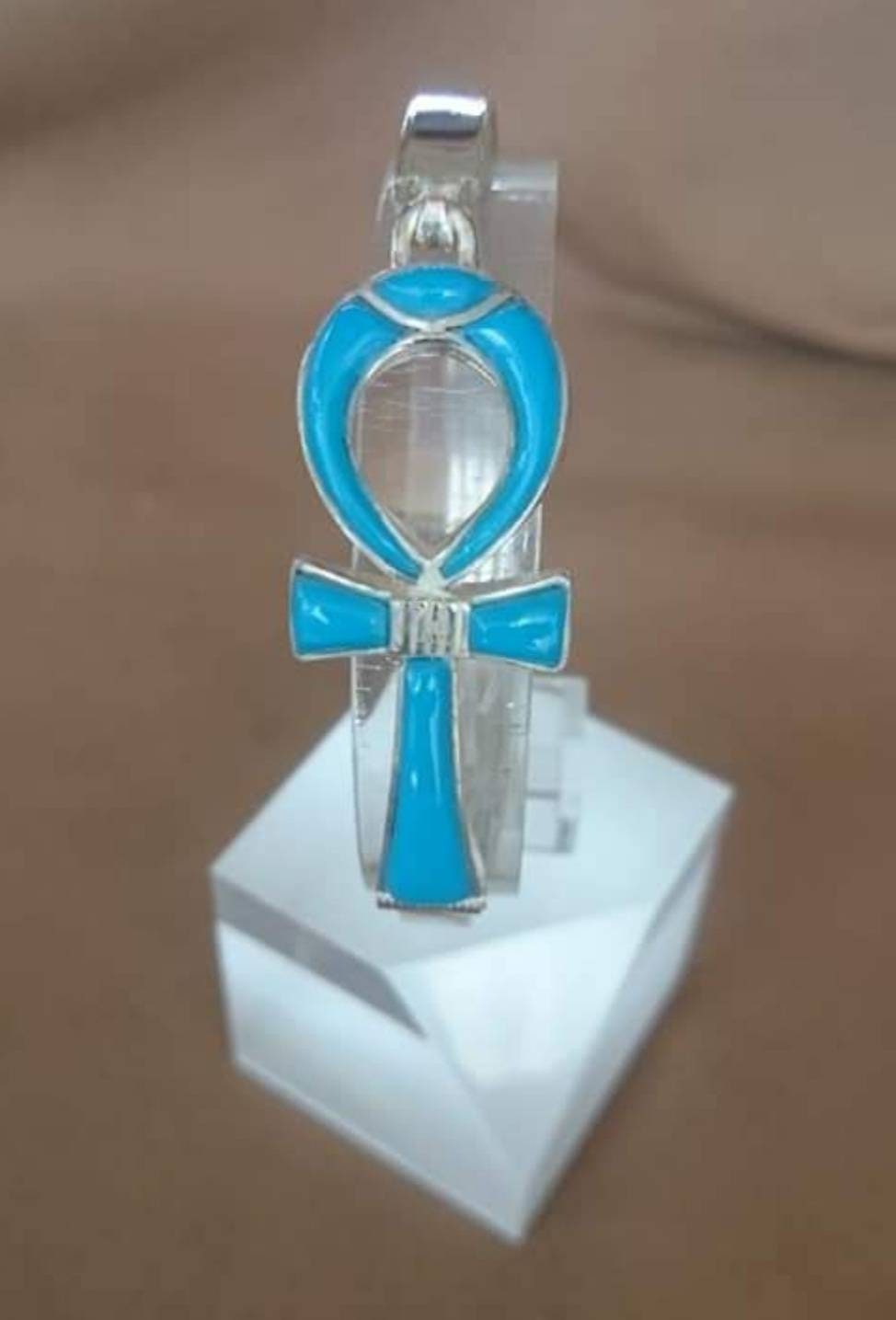 Handmade Egyptian Sterling Silver 925 Ankh Bracelet With Natural Gemstone - Thumbnail 3