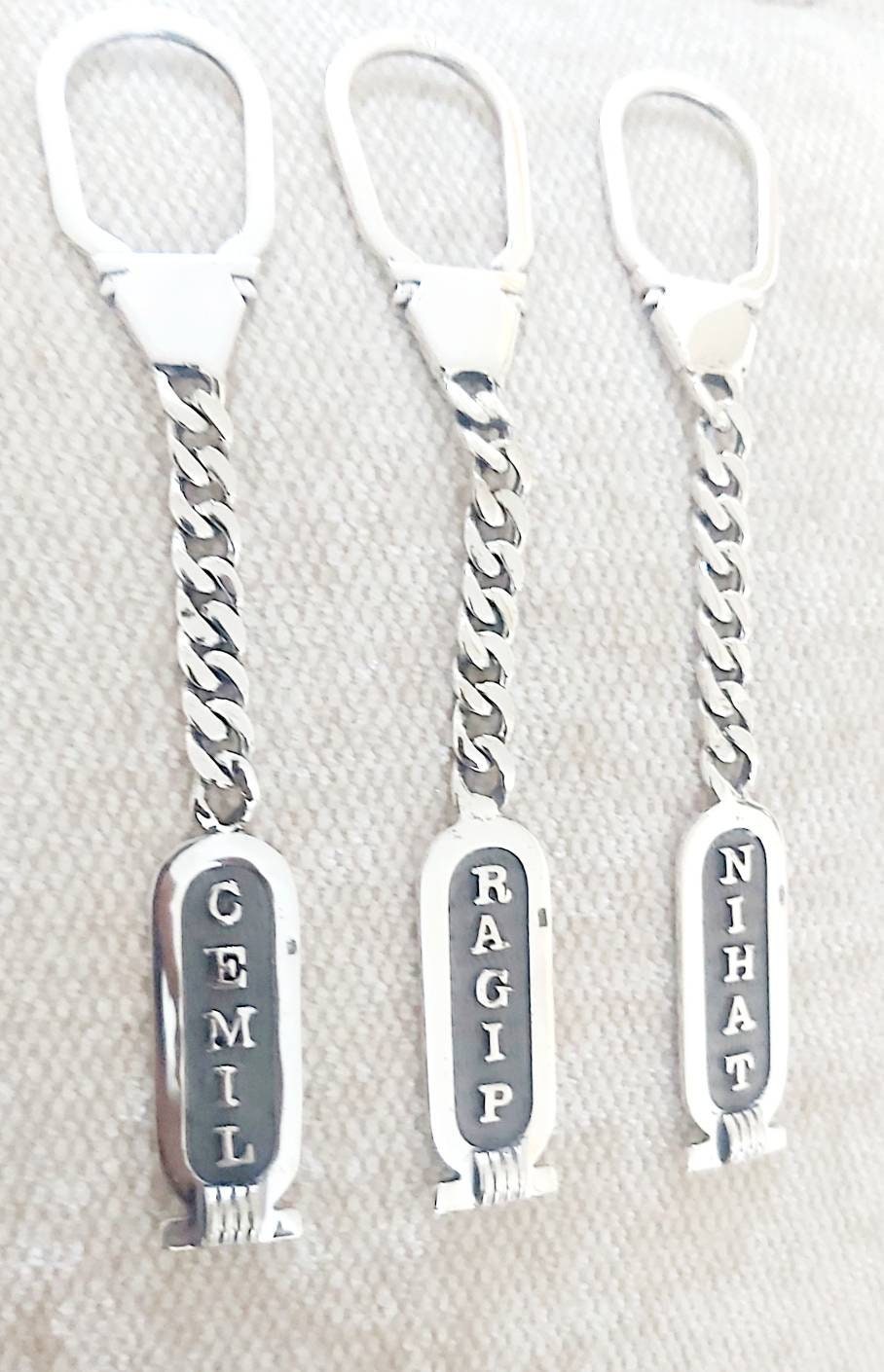 Egyptian Handmade Sterling Silver 925 key Chain Cartouche - Thumbnail 5