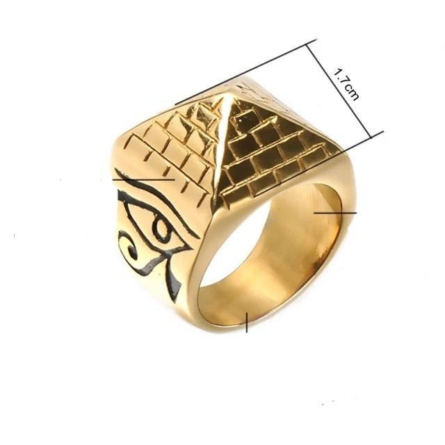 Handmade Egyptian Men Sterling Silver 925 Pyramides Ring With Eye of Horus And Cleoptara Crafted on the Sided - Thumbnail 6