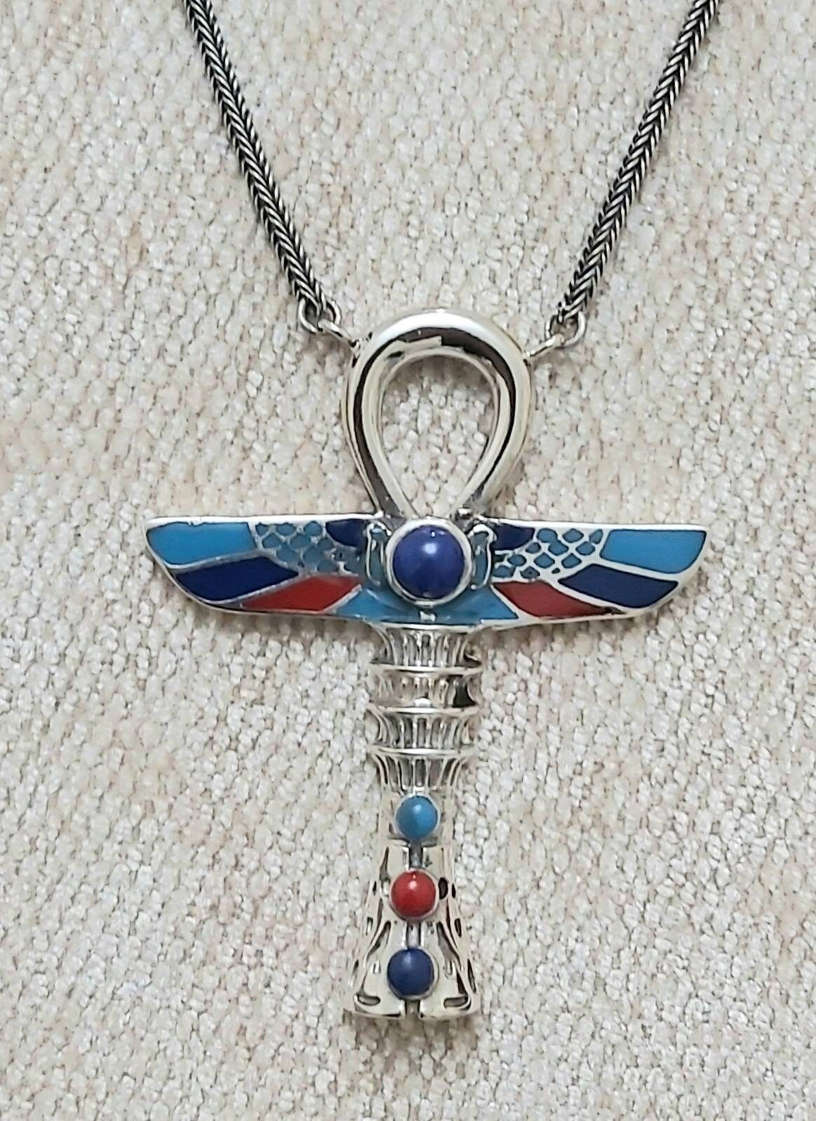 Royal Handmade Egyptian Sterling Silver 925 Royal Ankh Necklace - Image 1