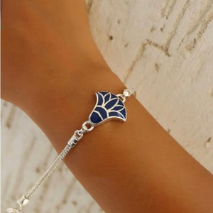 Egyptian Handmade Silver 925 Lotus Flower Bracelet With Gemstones,Egyptian Art Lotus Bracelet.