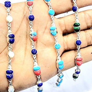 Handmade Egyptian Sterling Silver Scarab Bracelet with Gemstones