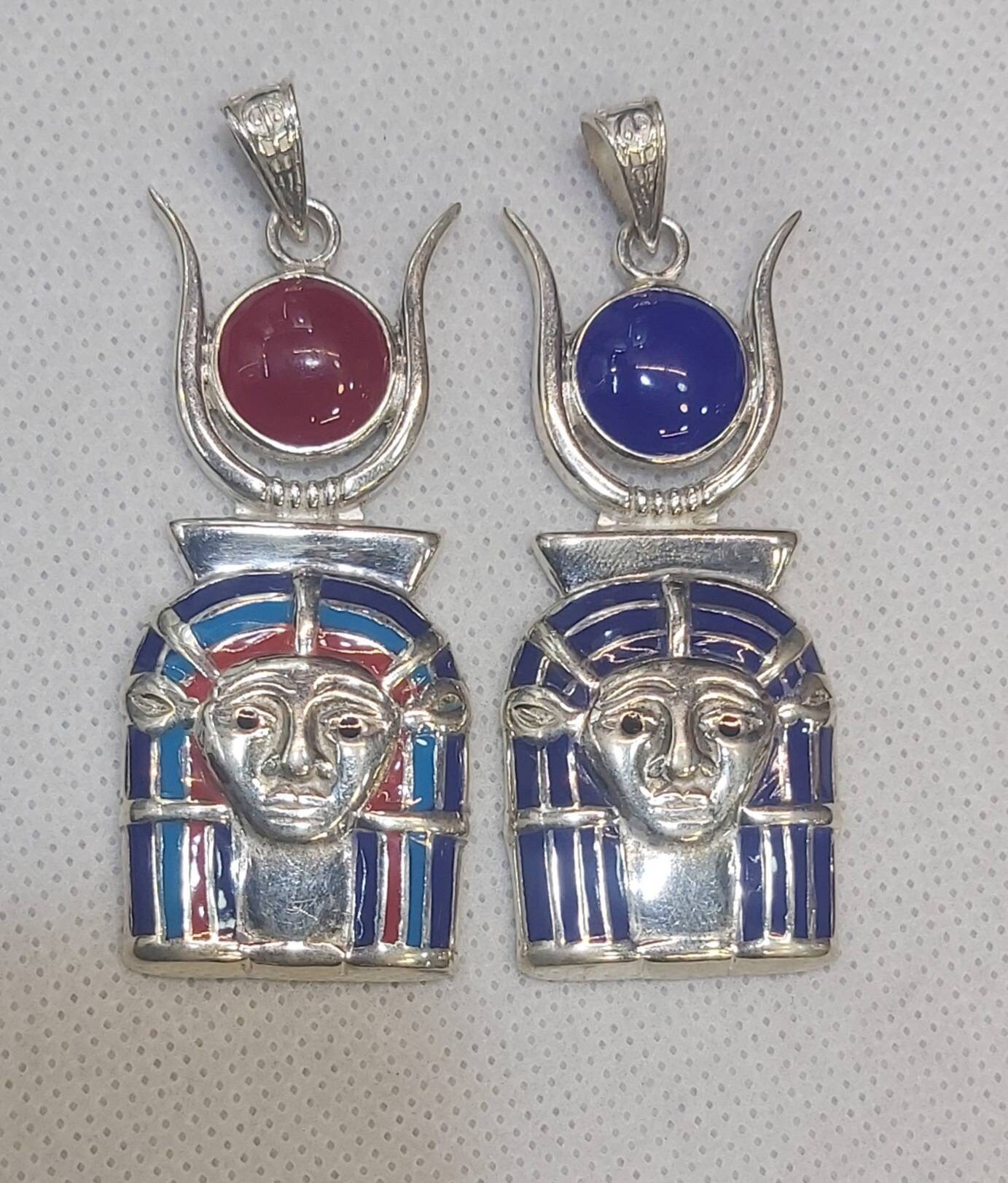 Handmade Egyptian Sterling Silver 925 Hathor With Sun Desk And Horn - Thumbnail 4