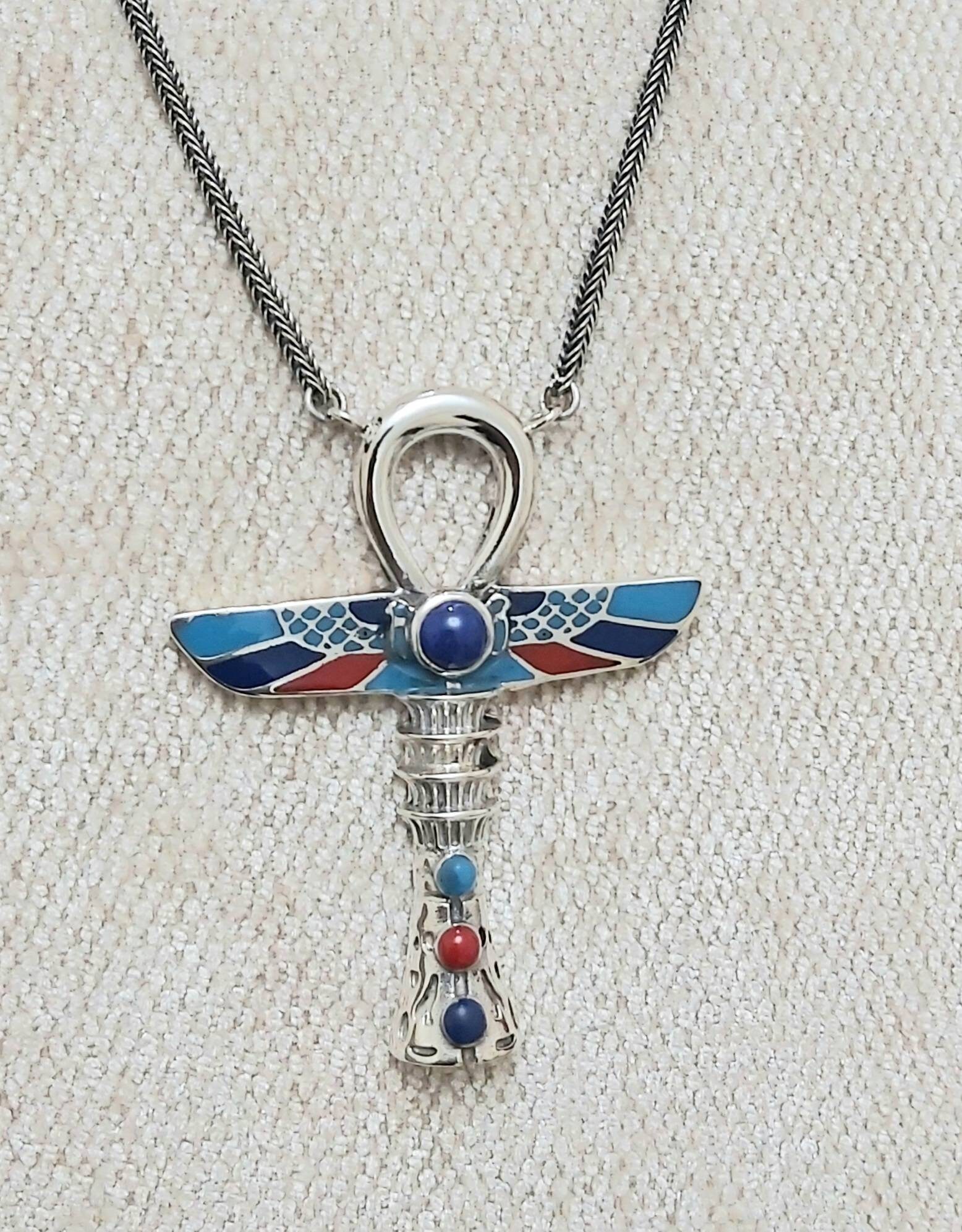 Royal Handmade Egyptian Sterling Silver 925 Royal Ankh Necklace - Thumbnail 6