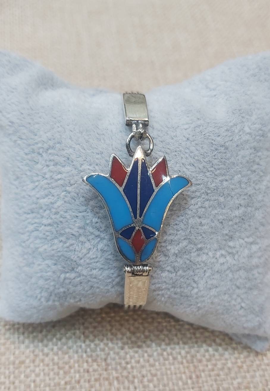 Egyptian Handmade Sterling Silver 925 Egyption Lotus flower Bangel. - Thumbnail 4