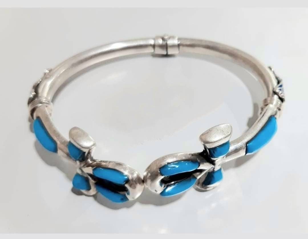 Handmade Egyptian Sterling Silver 925 Double Ankh Bracelet With Gemstone - Thumbnail 3