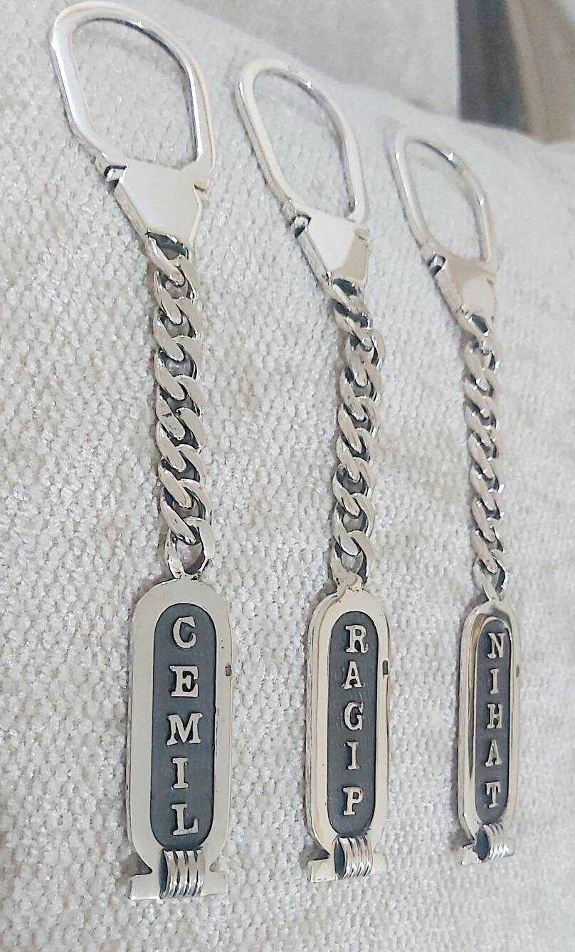 Egyptian Handmade Sterling Silver 925 key Chain Cartouche - Thumbnail 6