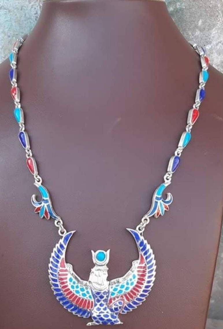 Egyptian Handmade Sterling Silver 925 Winged Goddess Isis Necklace - Thumbnail 6