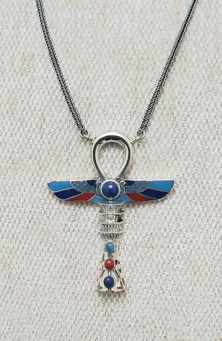 Royal Handmade Egyptian Sterling Silver 925 Royal Ankh Necklace - Thumbnail 5