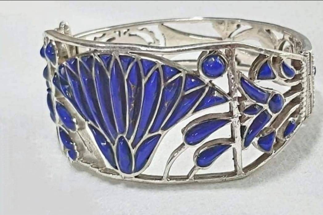 Egyptian Handmade Sterling Silver 925 Lotus Flower Bracelet With Natural Gemstones