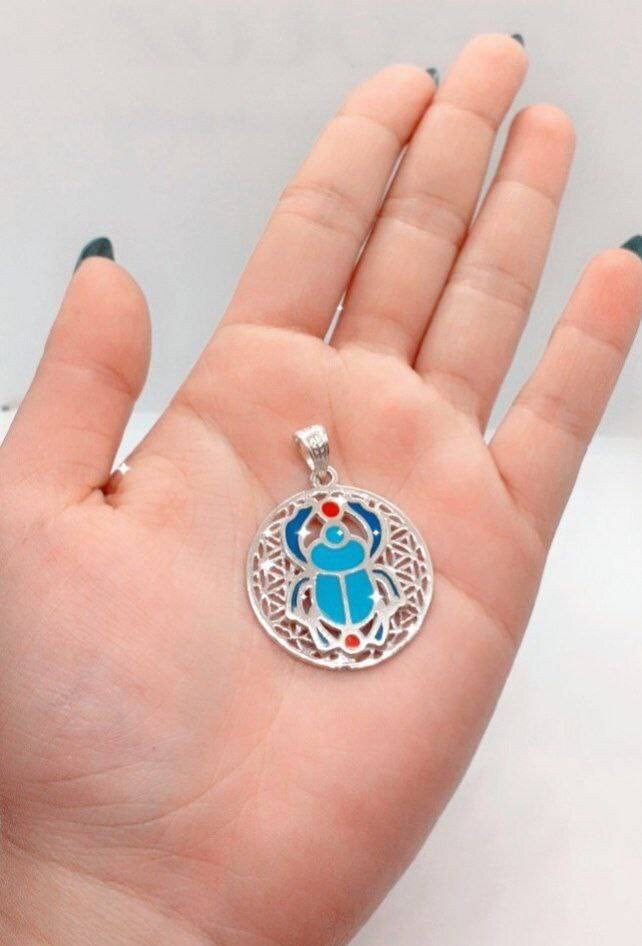 Egyptian Handmade Silver 925 Winged Scarab Necklace - Thumbnail 7
