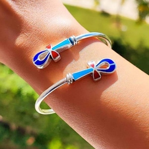 Handmade Silver 925 Ankh Bracelet with Gemstones: Egyptian Art