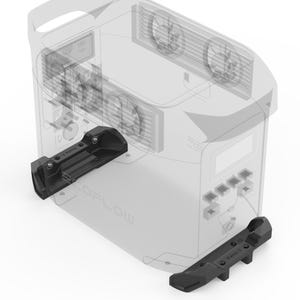 May include: Black plastic mounting brackets for a portable power station. The brackets are designed to attach to the side of the power station and have a textured surface. The brackets are labelled "DELTA 3" and "EcoFlow".