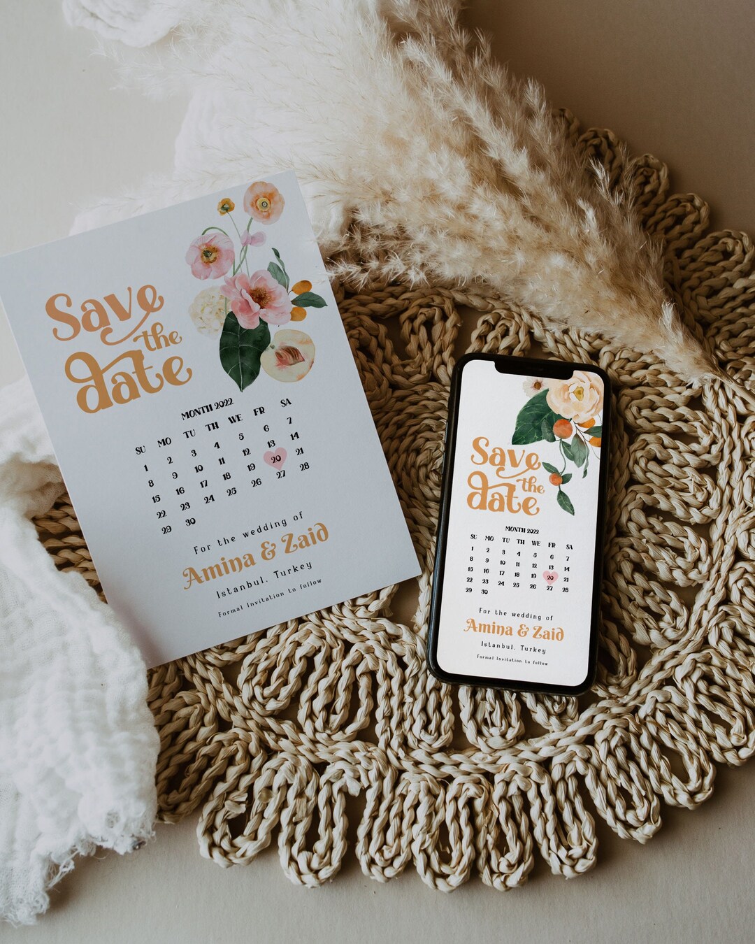 Retro Save the Date and Evite Template, Calendar Save the Date, Groovy
