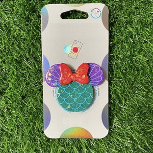 Mickey Inspired Little Mermaid phone grip with swappable tops | Glitter Resin Mouse Ears | Phone Grip | Phone Stand |