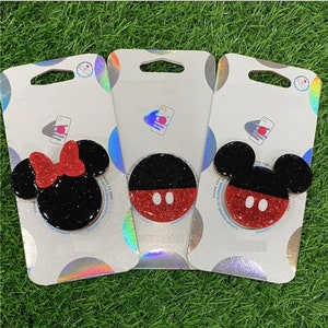Agarre para teléfono con pantalones originales inspirados en Mickey con tapas intercambiables / Orejas de ratón de resina con purpurina / Agarre para teléfono / Soporte para teléfono /